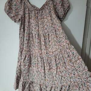 Maurices Ivory Ditsy Floral Tiered Puff Sleeve Boho Mini Dress Size Medium